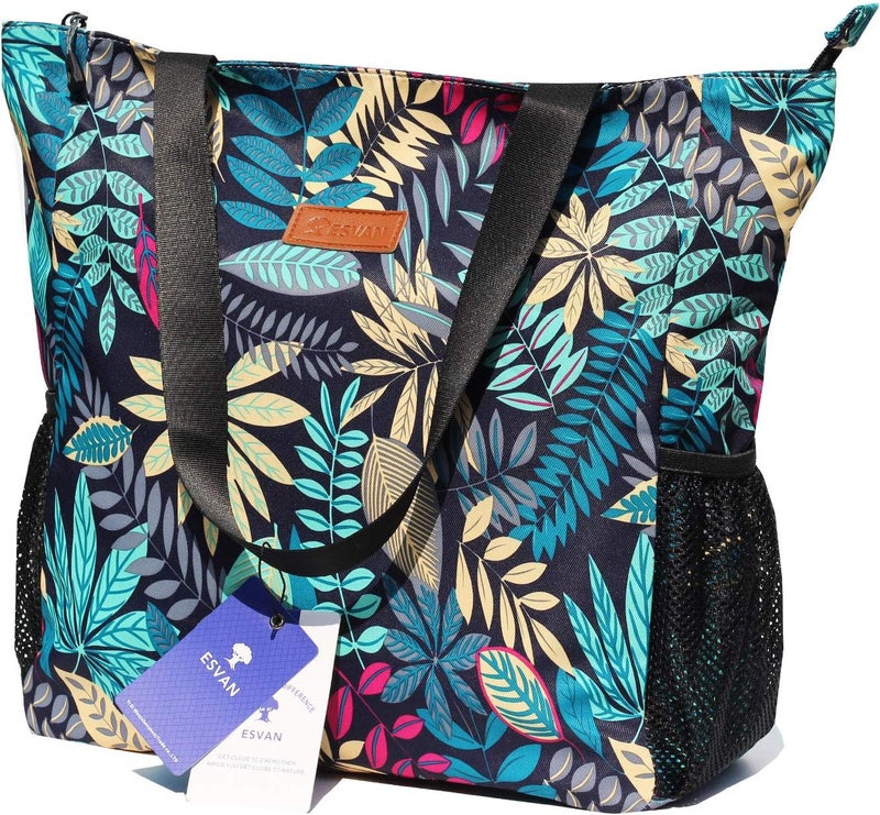 ESVAN Original Floral Water Resistant Large Tote Bag Shoulder Bag for Gym Beach Travel Daily Bags Upgraded - Image 2